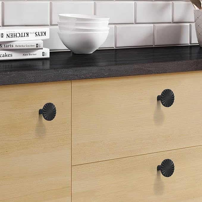 20 Pack Kitchen Cabinet Knobs Round Sunflower Dresser Knob Modern Drawer Hardware Cupboard Handles Furniture Knob for Bathroom Single Hole Knobs for Wardrobe Matte Black TYH-MB-K20