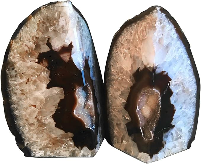 AMOYSTONE Crystal Stone Bookends Decorative Agate Book Ends Holder Geode Bookend Heavy Duty Natural Black Color (1 Pair, 4-6 LBS)