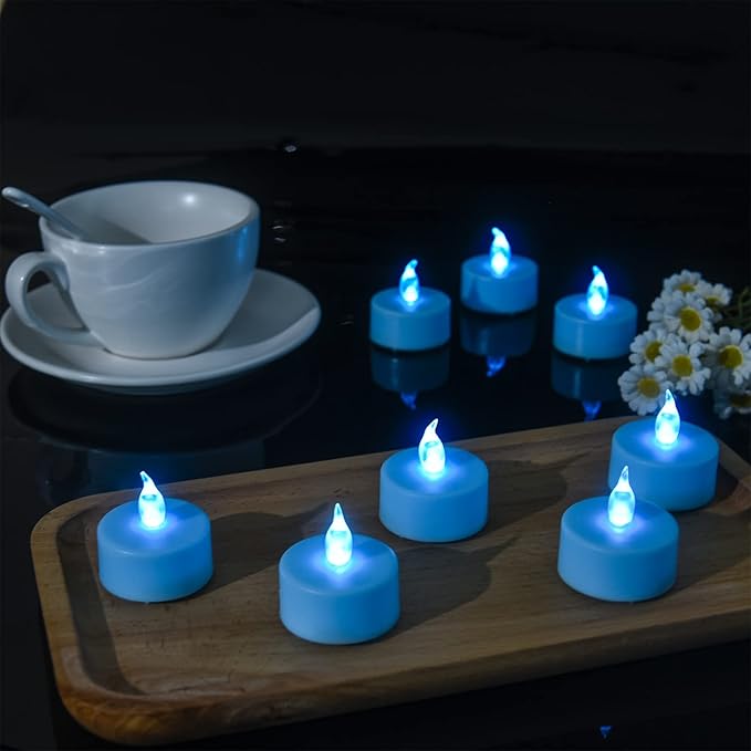 LED Tea Lights Candles- 50PACK Blue Flameless Candles Realistic and Bright Flickering Long Lasting 200Hours for Holiday Celebration,Party,Home Decoration,Battery Operated