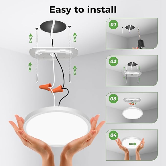 zemty LED Ceiling Light 6.5 Inch, 12W 1200lm Ceiling Mount Light Fixtures, Bright & Adjustable 3000K 4000K 6500K, Round Flat Lamp for Bathroom Closet Pantry Hallway, 2 Pack