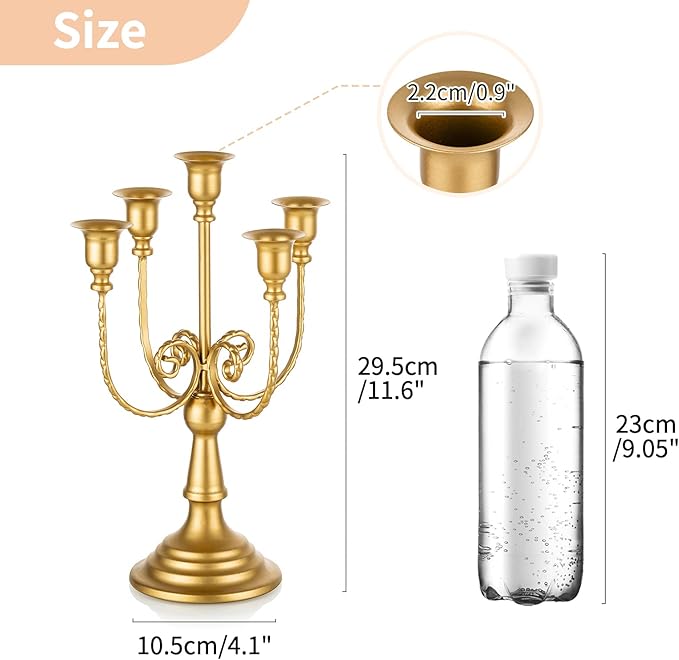 NUPTIO Gold Candelabras Candle Holder Set of 2 Metal Candelabra Centerpieces 5 Branches Candle Stick Stands Candleholder Fireplace Wedding Reception Antique Decorative Dinning Table Christmas