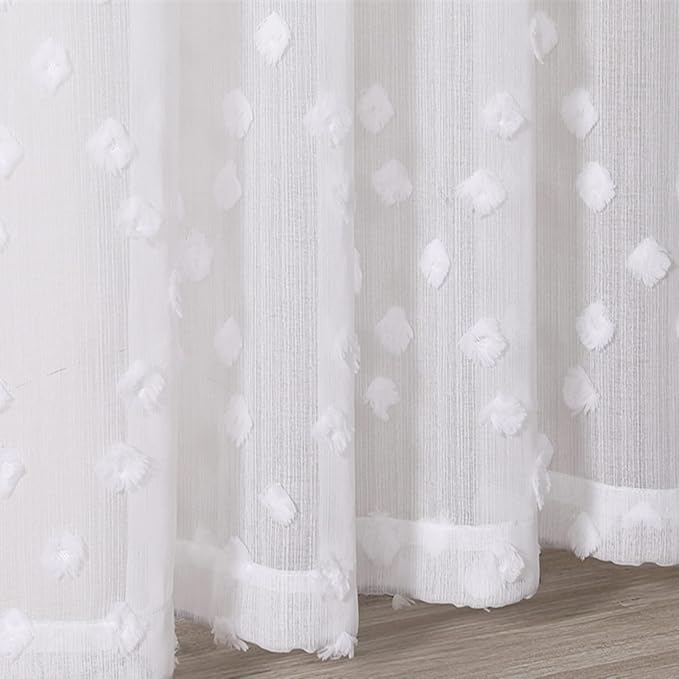 MYSKY HOME Pom Pom White Sheer Curtains for Bedroom Girls Room Curtains 108 Inches Long for Nursery Kids Light Filtering Boho Window Drapes, Rod Pocket, 38" Wide, 2 Panels