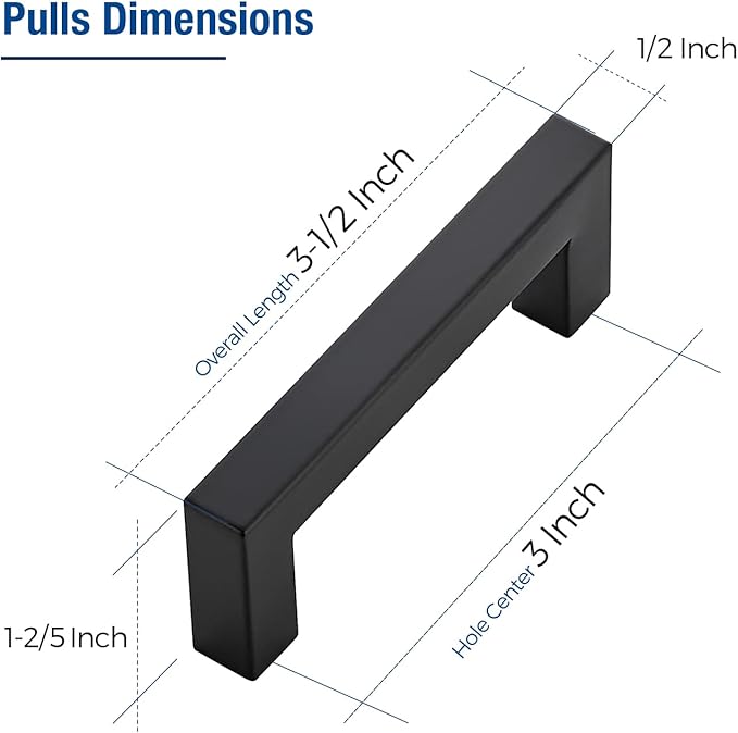 JOY DECOR 30 Pack Cabinet Handles, Black Cabinet Pulls, 3 Inch Kitchen Closet Handles Square Drawer Pulls Stainless Steel Drawer Hardware, 76mm Hole Centers