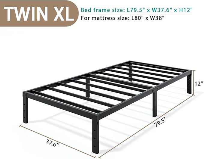Metal Bed Frame Twin XL Size - 12 Inch Heavy-Duty Twin XL Platform Bed Frame No Box Spring Needed, Easy Assembly, Noise-Free, Sturdy Mattress Foundation, Underbed Storage Space