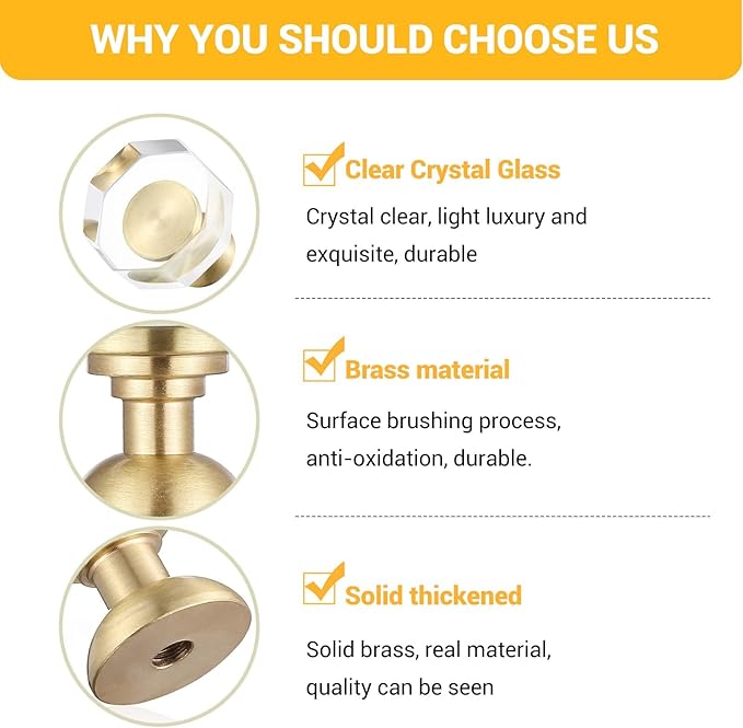 24-Pack 1-1/4-Inch Gold knob Dresser knobs White Cabinet Glass Crystal knobs Brass Drawer Polygonal Dresser Pulls, Drawer pulls