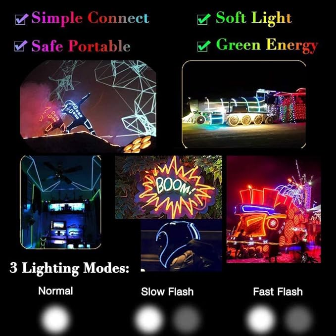 MaxLax EL Wire White, 16.4ft/5m Portable Battery Pack Neon Light Strip 360° Cuttable Glowing Rope Lights for Parties, Halloween, DIY Decoration