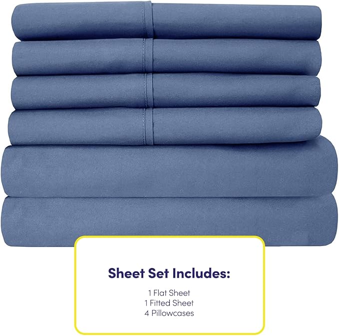 Queen Sheets Denim - 6 Piece 1500 Supreme Collection Fine Brushed Microfiber Deep Pocket Queen Sheet Set Bedding - 2 Extra Pillow Cases, Great Value, Queen, Denim
