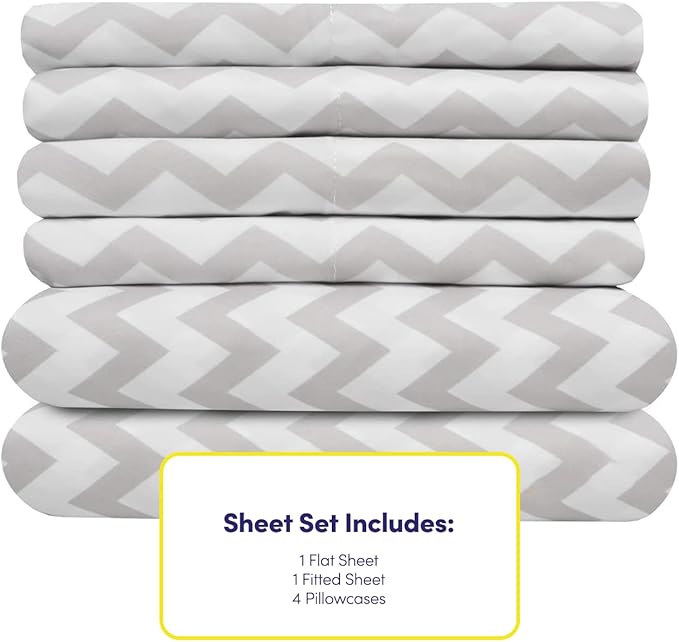Full Size Bed Sheets - 6 Piece 1500 Supreme Collection Fine Brushed Microfiber Deep Pocket Full Sheet Set Bedding - 2 Extra Pillow Cases, Great Value, Full, Chevron Gray