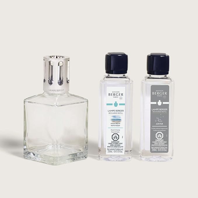 MAISON BERGER Lampe Berger Giftset - Home Fragrance Diffuser - Includes 2 Fragrances So Neutral and Ocean Breeze - 250 milliliters - 8.45 Fluid Ounces (Starter Square)