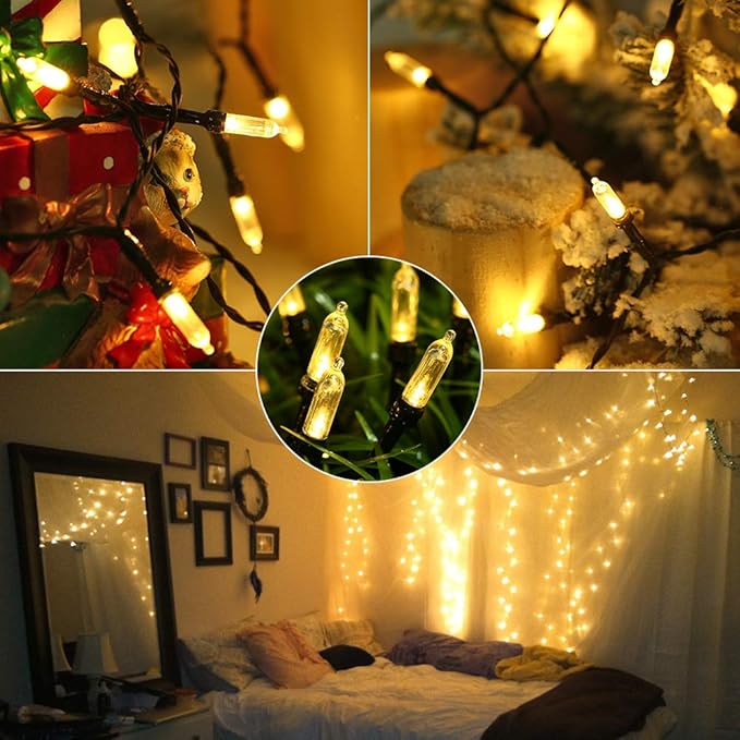 LYHOPE Battery Christmas Lights, 33ft 100 LED Christmas Lights Waterproof 8 Modes Battery Operated String Lights for Outdoor & Indoor, Xmas Tree, Wreaths, Holiday Decoration (Warm White)