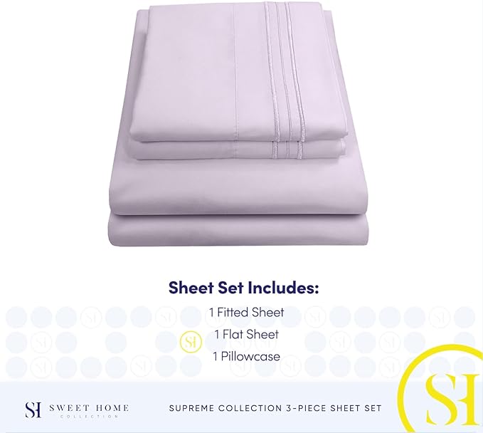 Twin XL Sheets - Breathable Luxury Sheets with Full Elastic & Secure Corner Straps Built In - 1800 Supreme Collection Extra Soft Deep Pocket Bedding Set, Sheet Set, Twin XL, Lilac