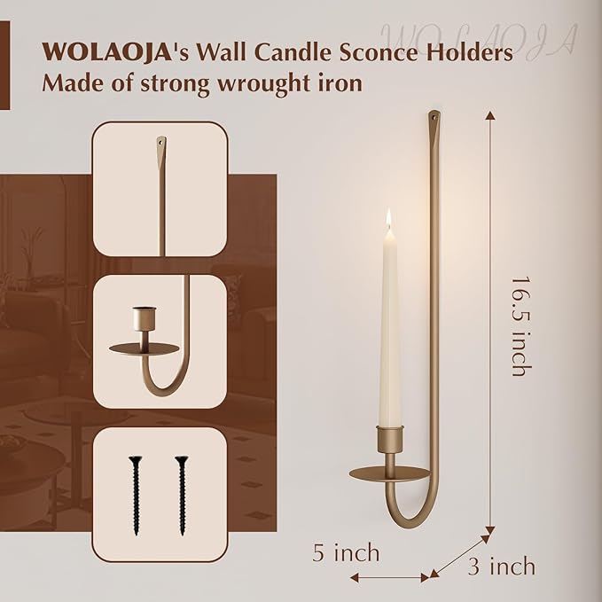 Metal Wall Candle Sconce Holder Set of 2 Wall Mount Candle Holder Pillar Holder Brass Modern Wall Candle Sconces Hanging for Living Room Farmhouse Fireplace Wedding