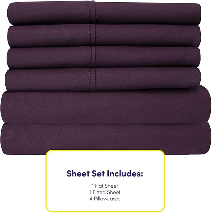King Size Bed Sheets - 6 Piece 1500 Supreme Collection Fine Brushed Microfiber Deep Pocket King Sheet Set Bedding - 2 Extra Pillow Cases, Great Value, King, Purple
