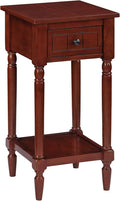 Convenience Concepts French Country Khloe 1 Drawer Accent End Table 14" - Traditional Farmhouse Side Table with Storage Drawer and Shelf for Living Room, Mahogany