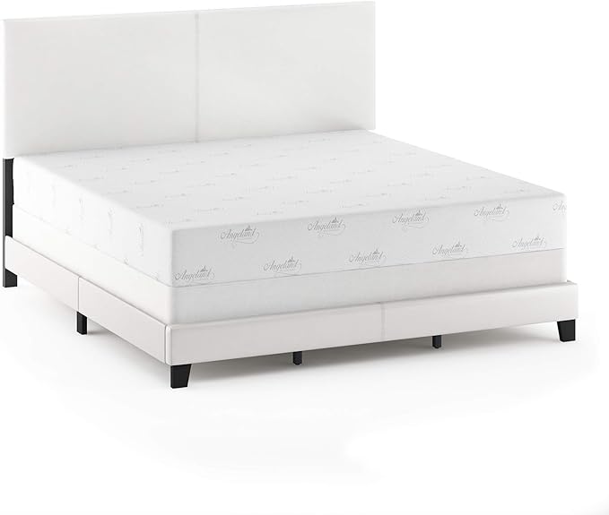 FURINNO Pessac PU Leather Upholstrered Platform, King, White