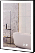 Fab Glass and Mirror LED Lighted Bathroom Mirror 20 x 30 Inch, Black Framed Wall Mounted Dimmable Vanity Mirror, Anti-Fog Touch Sensor, Adjustable Color Warm/White/Natural