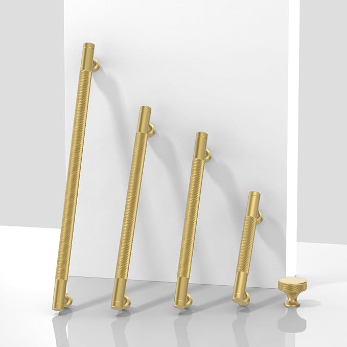 10 Pack Brushed Gold Knurled Cabinet Pulls 7.5 Inch(192mm) Kitchen Cabinet Handles Solid Zinc Alloy Cabinet Hardware Drawer Pulls