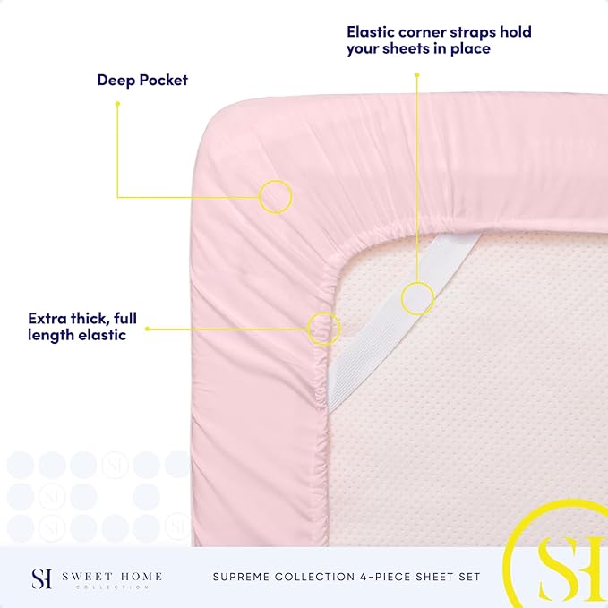 Queen Size Bed Sheets - Breathable Luxury Sheets with Full Elastic & Secure Corner Straps Built In - 1800 Supreme Collection Soft Deep Pocket Bedding, Sheet Set, EXTRA DEEP pocket - Queen, Pale Pink