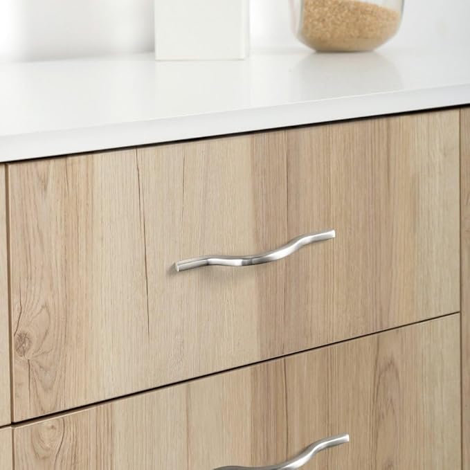 Goo-Ki Low Profile Satin Nickel Cabinet Pulls, Double Hole Centers (3.8''/5'') Zinc Alloy Handle for Drawer Cupboard Wardrobe,6 Packed…