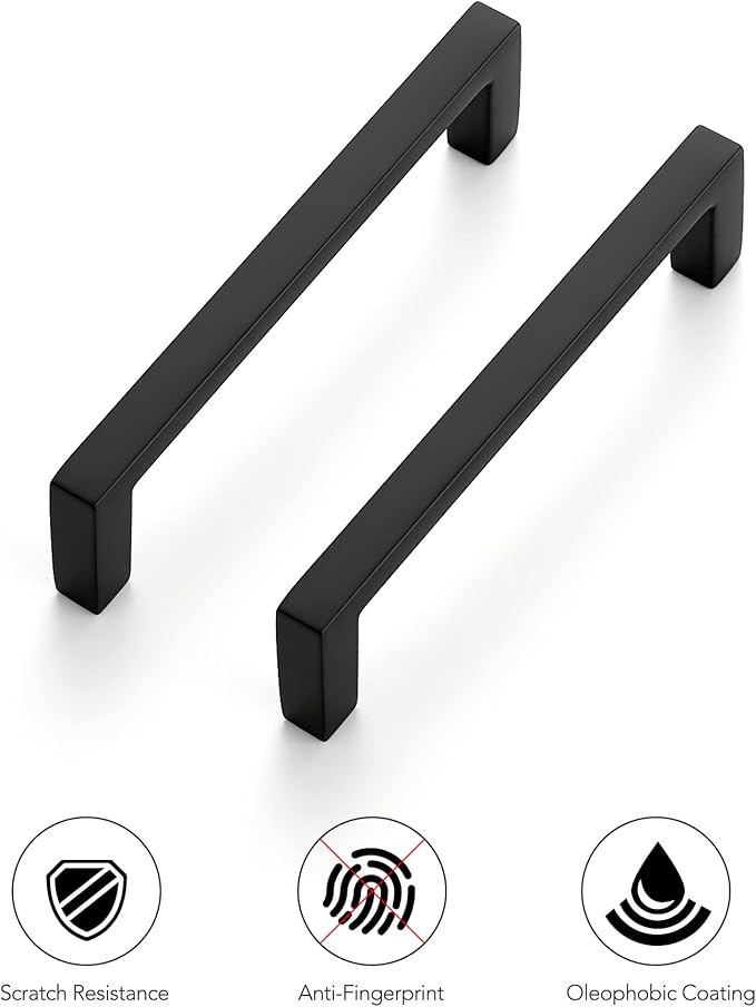 Ravinte 10 Pack Matte Black Cabinet Pulls, 3-3/4 Inch (96mm) Hole Center Slim Kitchen Handles, Square Drawer Pulls for Cabinets & Cupboards, Hardware