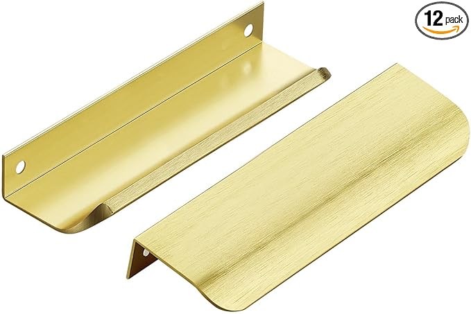 Ravinte Hardware 12 Pack Gold Cabinet Handles, 5 Inch (128mm) Finger Edge Pulls, 4 Inch Hole Center, Finger Pulls for Cabinets