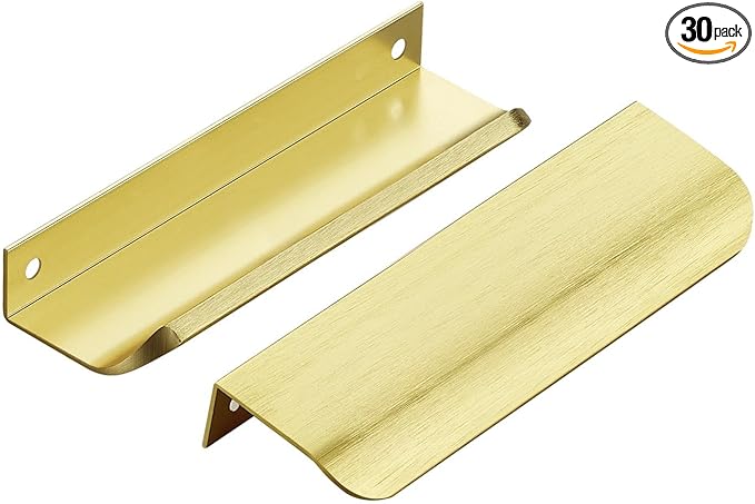 Ravinte Hardware 30 Pack Gold Cabinet Handles, 5 Inch (128mm) Finger Edge Pulls, 4 Inch Hole Center, Finger Pulls for Cabinets