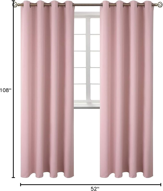 BGment Room Darkening Curtains 108 Inches Long - Grommet Thermal Insulated Drapes Window Treatment Curtains for Bedroom, 2 Panels, 52 x 108 Inch, Baby Pink