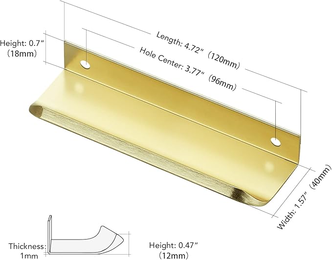 Ravinte Hardware 8 Pack Gold Cabinet Handles, 4.75 Inch (120mm) Finger Edge Pulls, 3.75 Inch Hole Center, Finger Pulls for Cabinets