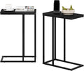 Furinno CAMNUS Side Table Set of 2, C-Shape Sofa End Table for Couch, Metal Frame Night Stand, Bedside Table, for Living Room, Bedroom, Americano
