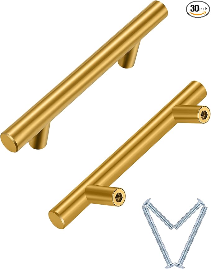 HBL' 30 Pack | 3'' Center to Center Brushed Gold Cabinet Pulls Kitchen Cabinet Handles,Made of Stainless Steel,Ideal for Cabinet,Drawer,Cupboard and Wardrobe.