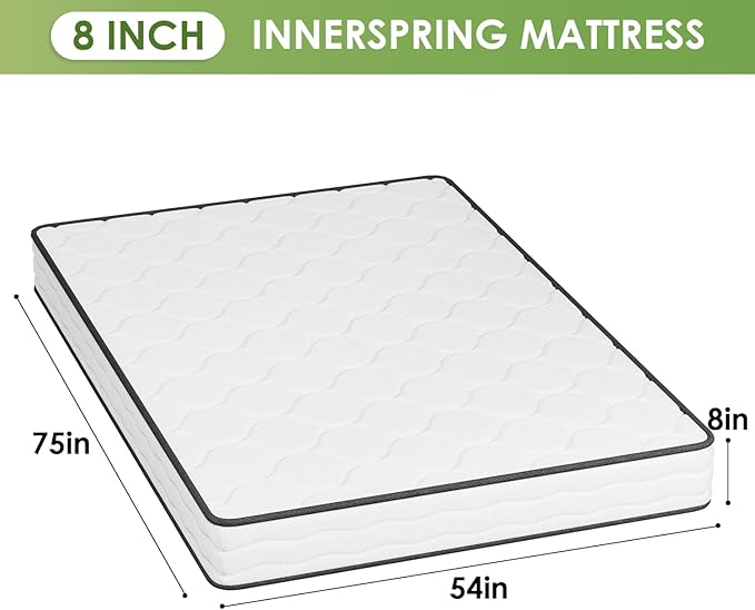 PayLessHere | 8 Inch Full Mattress | Medium Firm Hybrid Mattress | White | with High-Density Foam and Breathable Cover | Pocket Spring Design, Pressure Relief | Bed in a Box, CertiPUR-US Certified