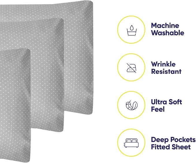 Queen Sheets Dot Grey - 6 Piece 1500 Supreme Collection Fine Brushed Microfiber Deep Pocket Queen Sheet Set Bedding - 2 Extra Pillow Cases, Great Value, Queen, Dot Gray