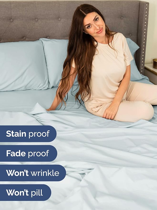 Extra Deep Twin XL Sheet Set - 4 Piece Breathable & Cooling Sheets - Hotel Luxury Bed Sheets Set - Easy & Secure Fit - Soft, Wrinkle Free & Comfy Sheets Set - Ice Blue Sheet Set w/Extra Deep Pockets