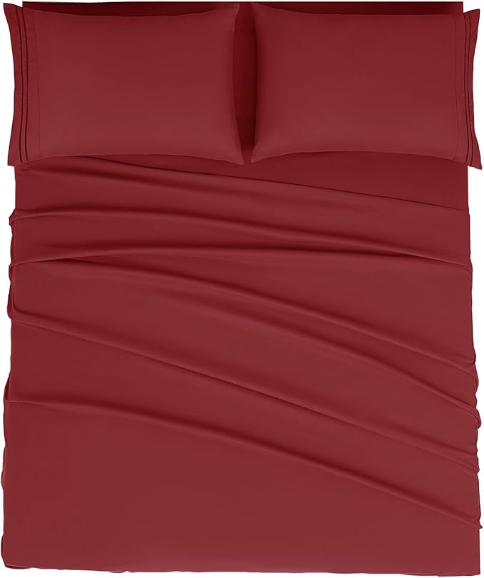 Mejoroom Queen Size Sheet Set - Hotel Luxury 1800 Bedding Sheets & Pillowcases - Deep Pocket Fitted Sheet, Soft, Breathable, Wrinkle & Fade Resistant - 4 Piece (Queen, Burgundy)