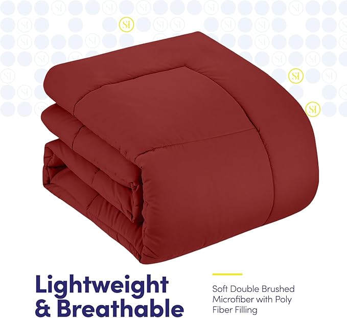 Sweet Home Collection 5 Piece Comforter Set Bag Solid Color All Season Soft Down Alternative Blanket & Luxurious Microfiber Bed Sheets, Red, Twin (Pack of 4)