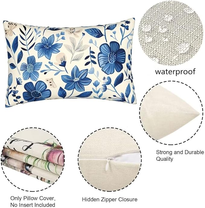Outdoor Pillows Blue Pillow Covers 16x31 Inch Set of 2 Throw Pillow Covers, Scandinavian Throw Pillows, Lumbar Pillows Cushion Covers Decorative Pillow Covers for Couch Garden Patio Furniture J334