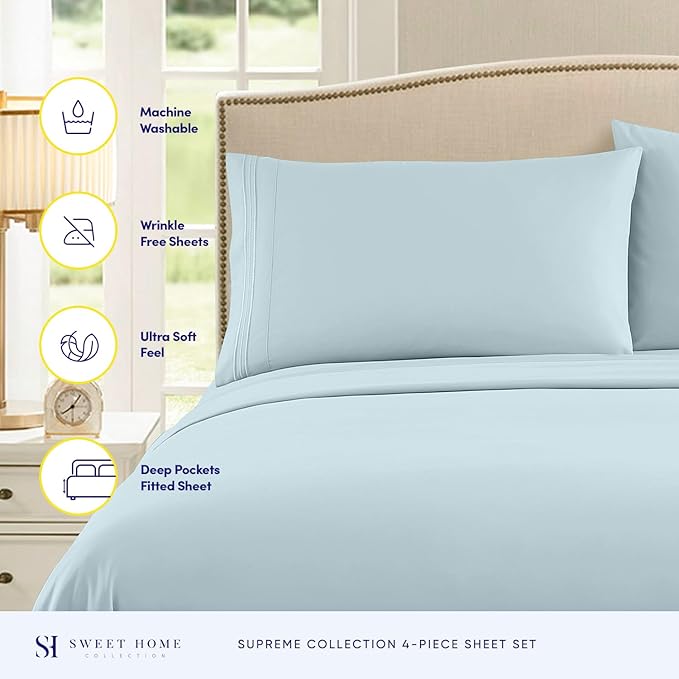 Twin Sheets - Breathable Luxury Sheets with Full Elastic & Secure Corner Straps Built In - 1800 Supreme Collection Extra Soft Deep Pocket Bedding Set, Sheet Set, Twin, Light Blue