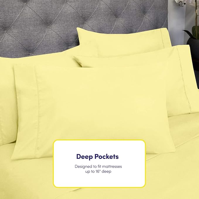 Cal King Size Bed Sheets - 6 Piece 1500 Supreme Collection Fine Brushed Microfiber Deep Pocket California King Sheet Set Bedding - 2 Extra Pillow Cases, Great Value, California King, Pale Yellow
