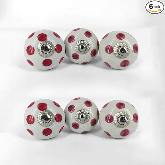 Handamde Pink Ceramic Stone Cabinet Knobs, Vintage Decorative Drawer Pulls for Trendy Cabinets, Modern Dressers & Cupboards, Knobs for Kitchen & Furniture - Set of 6