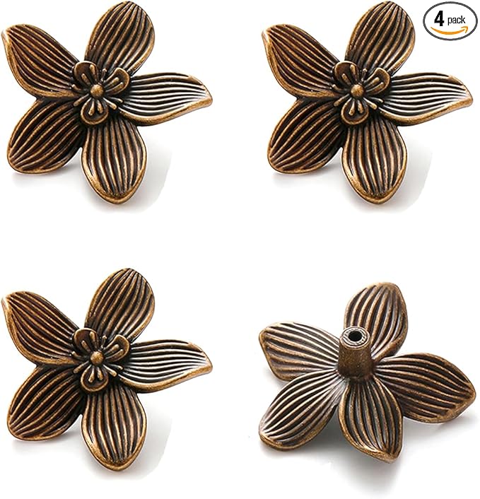 Flower Cabinet Knobs, Antique Brass, 4 Pack, Zinc Alloy Decorative Hardware for Decorative Handles for Furniture, Vanity, Kitchen,Closet, Bathroom – Unique Antique Pull