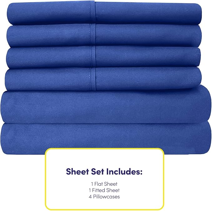 Cal King Size Bed Sheets - 6 Piece 1500 Supreme Collection Fine Brushed Microfiber Deep Pocket California King Sheet Set Bedding - 2 Extra Pillow Cases, Great Value, California King, Royal Blue
