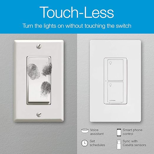 Lutron Caseta Original Smart Switch (Lutron Smart Hub Required), for LED Lights and Fans, 6 Amp, Single-Pole/3-Way, Neutral Required, PD-6ANS-LA-8-Pack, Light Almond, 8 Pack