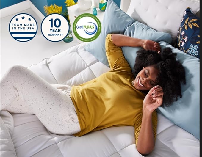 Sleep Innovations Cooling Comfort Gel Memory Foam Dual Layer Mattress Topper, 4 Inch, Twin Size, Pillow Top Cover