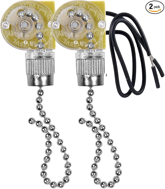 Ceiling Fan Switch Zing Ear ZE-109 Two-Wire Light Switch with Pull Cords for Ceiling Light Fans Lamps and Wall Lights Pull Chain Switch Control Replacement On-Off,2 Pcs (Nickel)