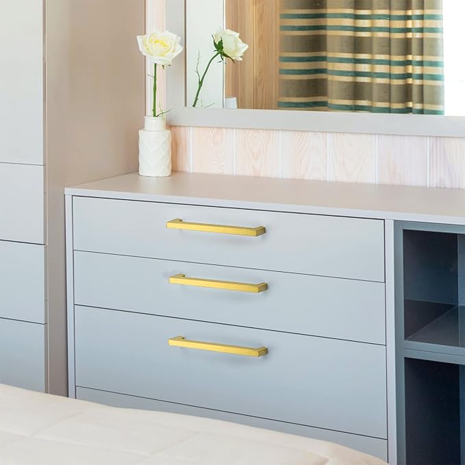 Ravinte 5 Pack 7-1/2 Inch Kitchen Square Cabinet Handles Brushed Brass Pulls Kitchen Cabinet Hardware Handles for Cupboard Drawer Pulls