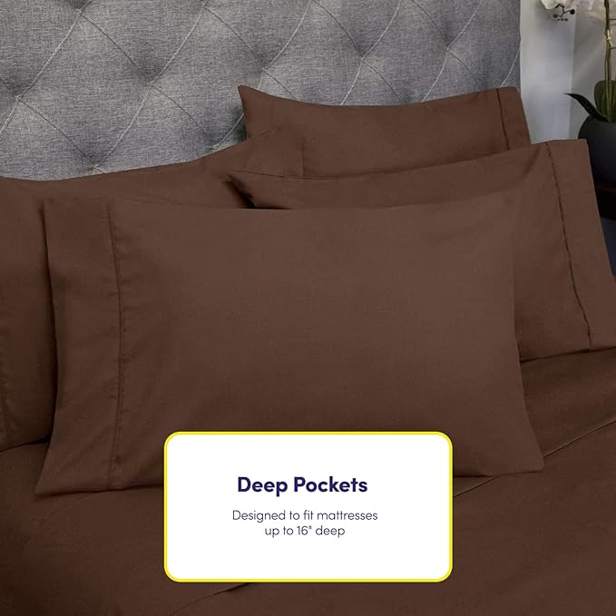 Cal King Size Bed Sheets - 6 Piece 1500 Supreme Collection Fine Brushed Microfiber Deep Pocket California King Sheet Set Bedding - 2 Extra Pillow Cases, Great Value, California King, Brown