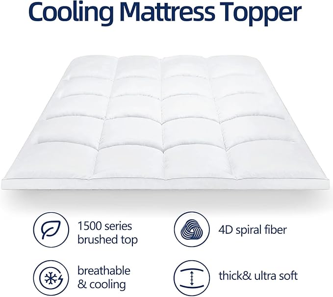 Mattress Topper Full for Back Pain, Extra Thick Mattress Pad Cover, Plush Pillow Top, Deep Elastic Pocket, White, 54"X75"+20"