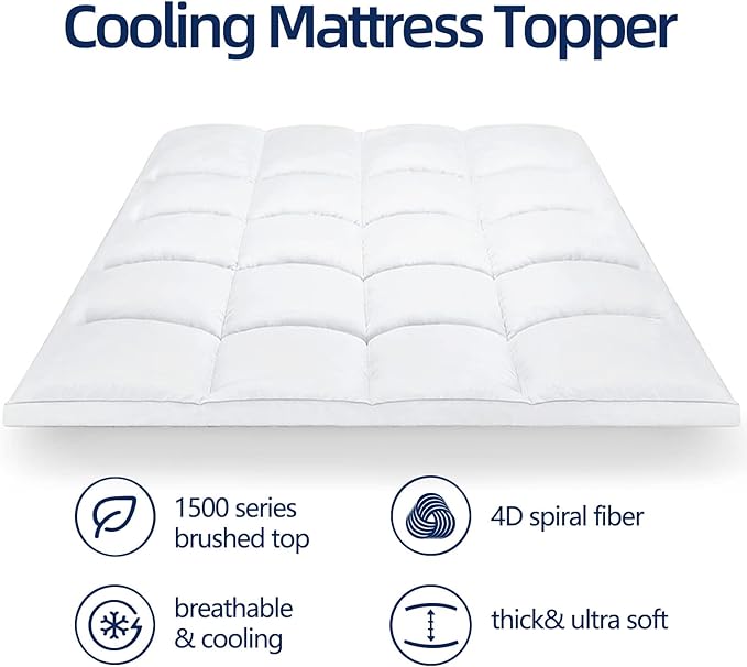 Mattress Topper King for Back Pain, Extra Thick Mattress Pad Cover, Plush Pillow Top, Deep Elastic Pocket, White