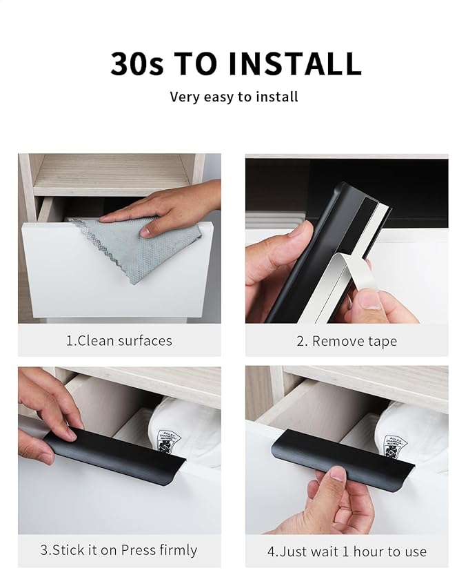 5 Pack 6 inch Self Adhesive Cabinet Pulls - Black Stick On Handles for Cabinets