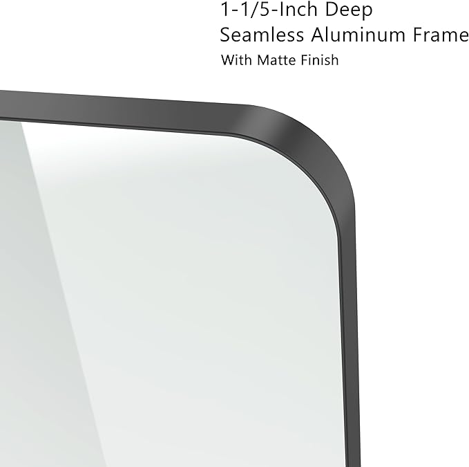 VocalStar Black Bathroom Mirror for Wall, 18 x 26 Inch Rounded Rectangle Metal Framed Bathroom Wall Vanity Mirror Farmhouse, 1/4-inch Shatterproof Glass | Ultra-Flush Hanging